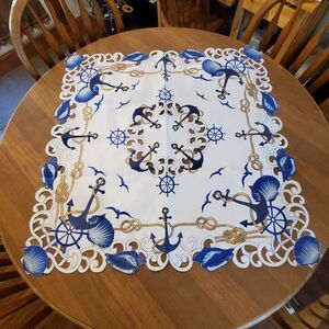 Collections ETC Embroidered Nautical Anchors Square Tablecloth